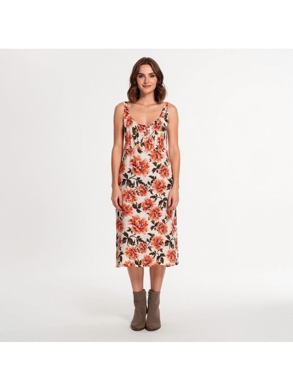 Old Navy modern colorful, crimson floral mid sundress size large